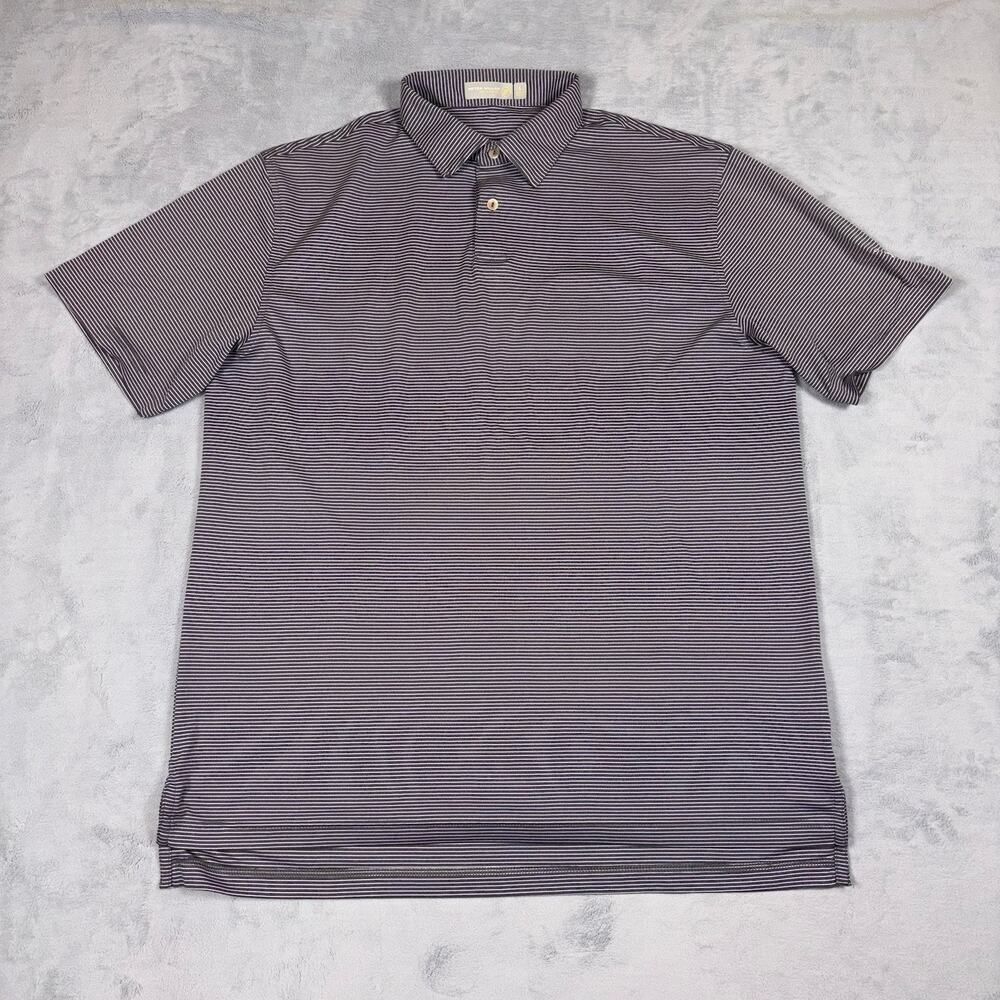 Peter Millar Featherweight Golf Polo Shirt Men’s Size Large Gray White Striped
